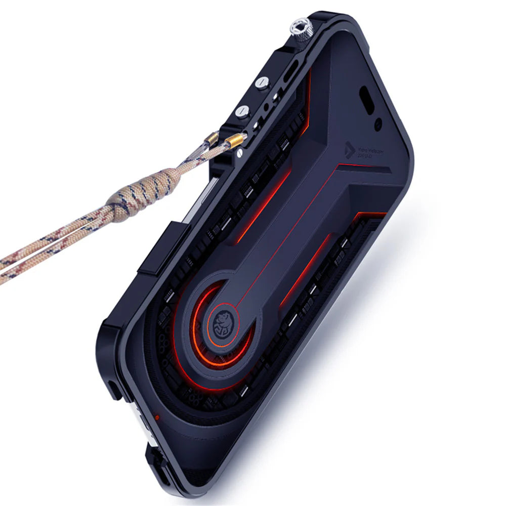 Rugged iPhone Case Aluminum Alloy Bumper Frame — Lightweight Metal Armor Cover, Shockproof Protective Shell with Smooth Edges and Included Lanyard