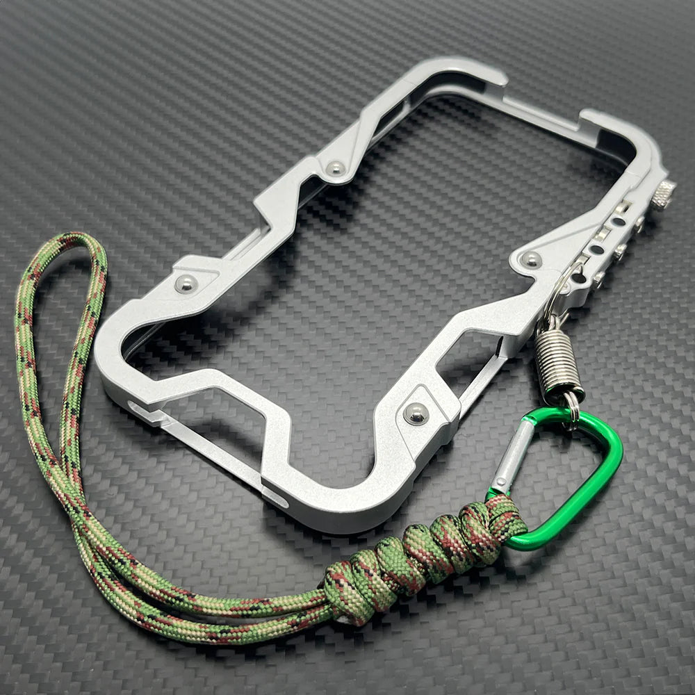 Rugged iPhone Case Aluminum Alloy Bumper Frame — Lightweight Metal Armor Cover, Shockproof Protective Shell with Smooth Edges and Included Lanyard