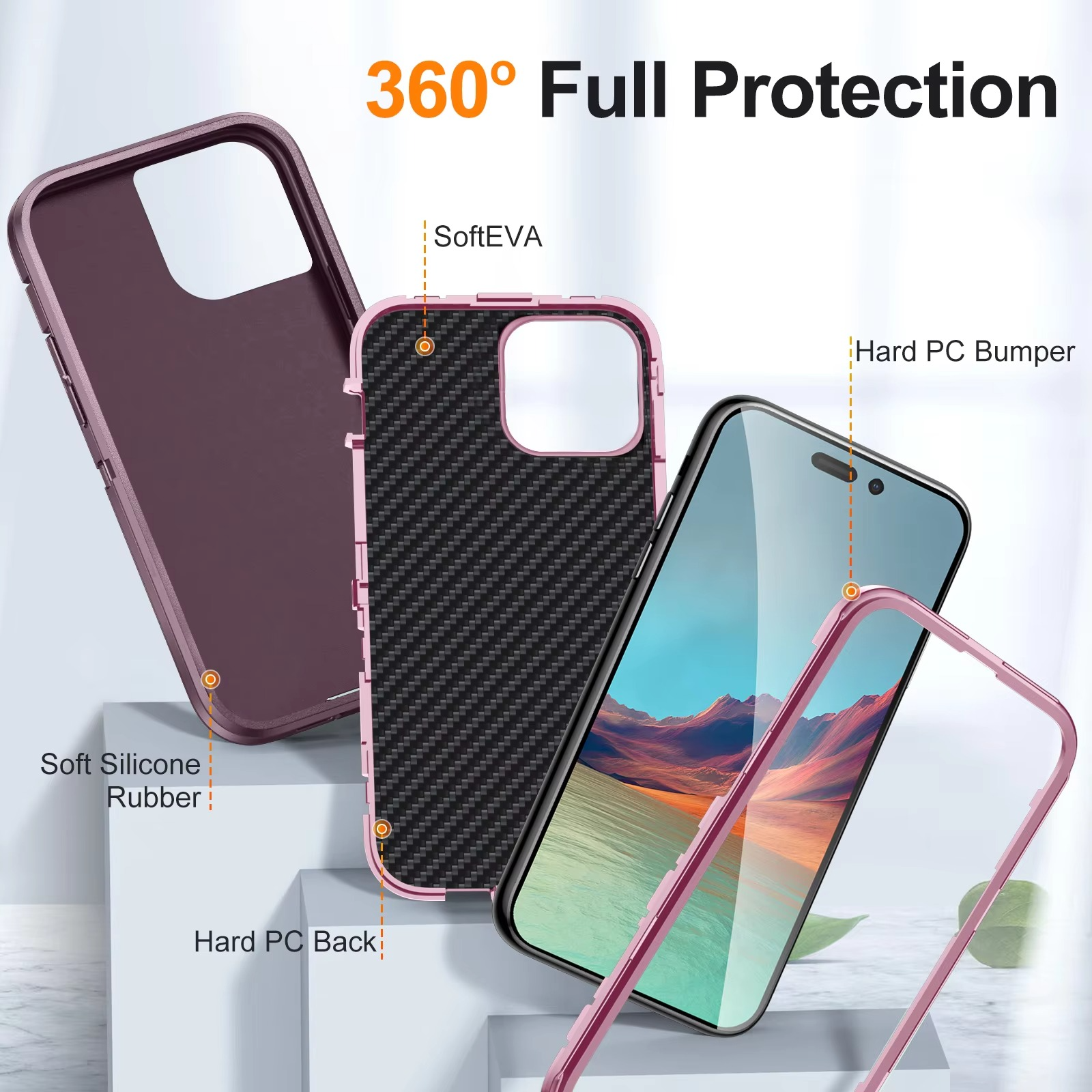 Heavy Duty Armor iPhone Case — Shockproof Metal Bracket, Dual Layer Protection, Anti-Fingerprint, Non-Slip Bumper Cover