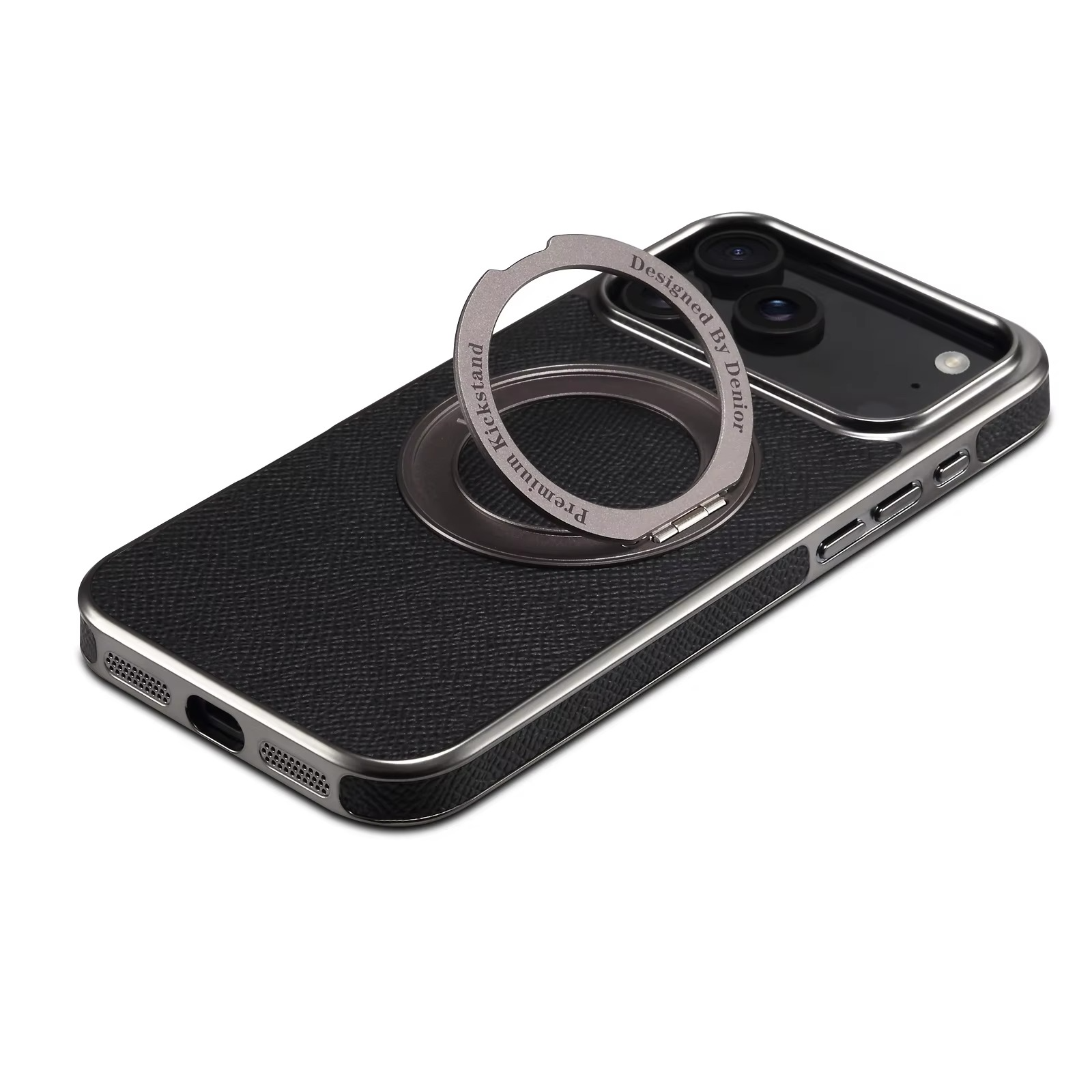 High-End Magnetic iPhone Case — Genuine Cowhide Leather Full Coverage with Invisible Ring Bracket, Shockproof Anti-Fingerprint Slim Design