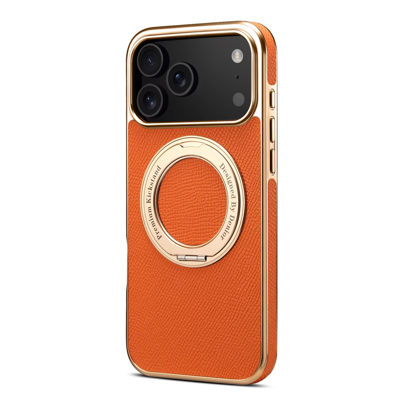 High-End Magnetic iPhone Case — Genuine Cowhide Leather Full Coverage with Invisible Ring Bracket, Shockproof Anti-Fingerprint Slim Design