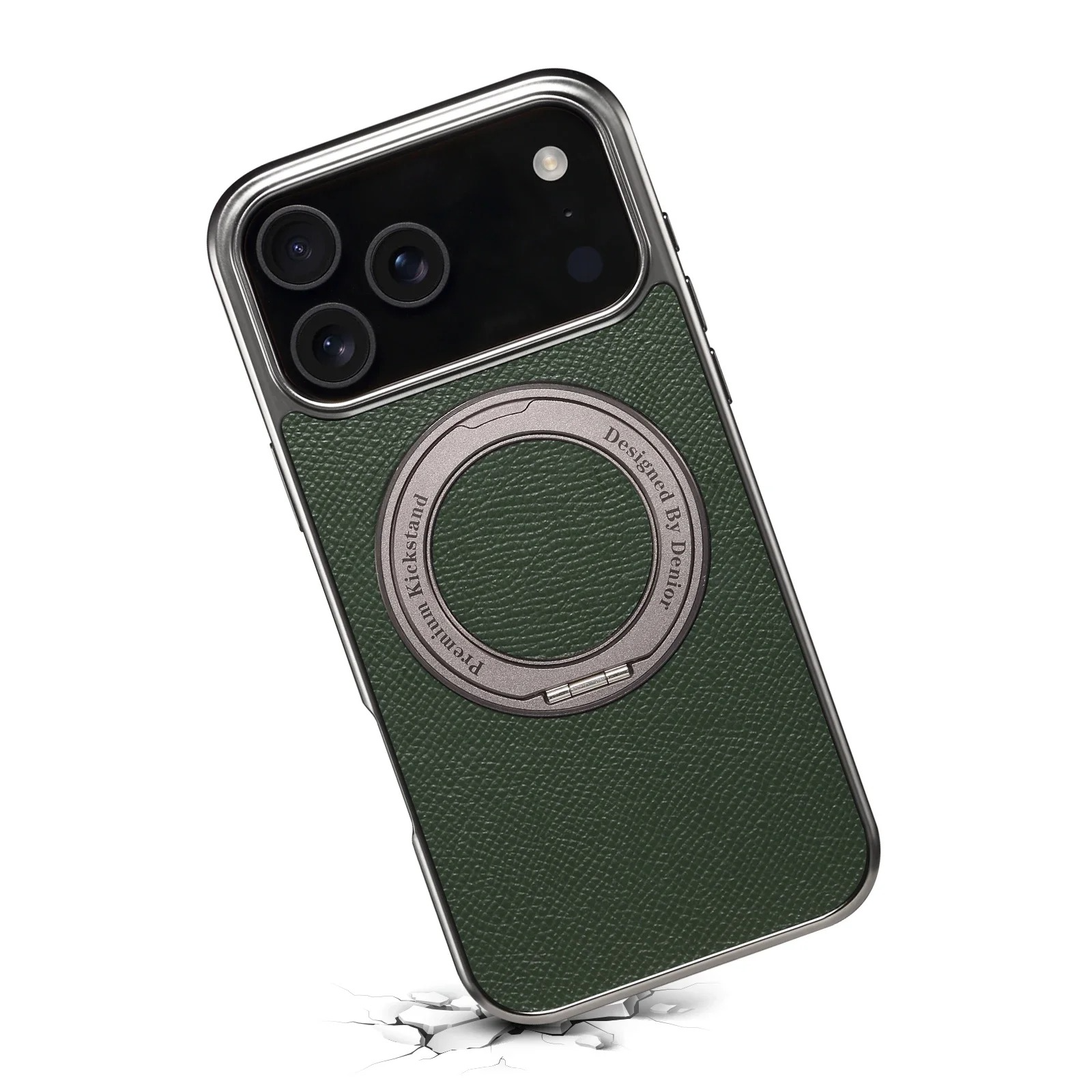 High-End Magnetic iPhone Case — Genuine Cowhide Leather Full Coverage with Invisible Ring Bracket, Shockproof Anti-Fingerprint Slim Design
