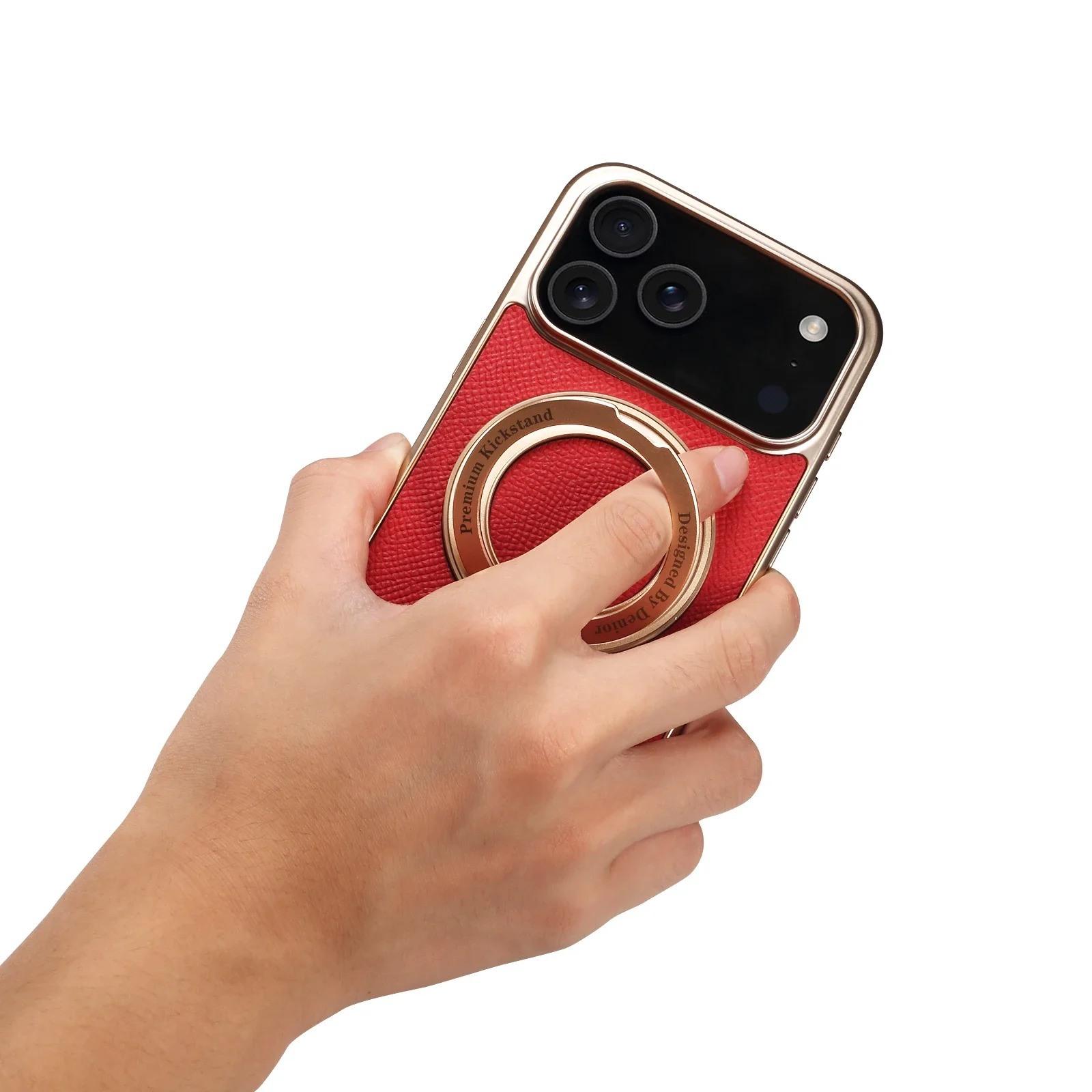 High-End Magnetic iPhone Case — Genuine Cowhide Leather Full Coverage with Invisible Ring Bracket, Shockproof Anti-Fingerprint Slim Design