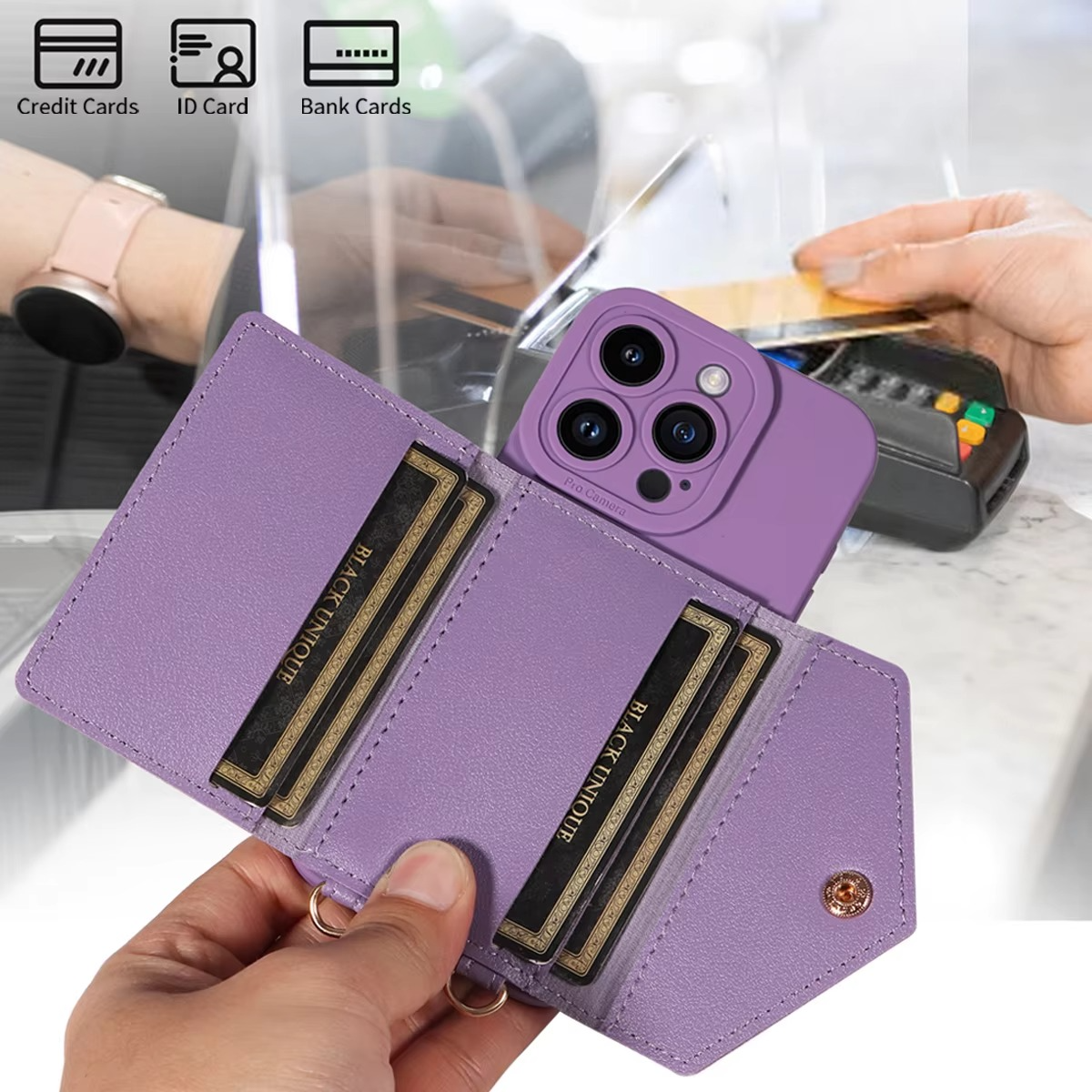 High-Quality PU Leather iPhone Case — Shockproof Crossbody Cover with Card Slot, Anti-Scratch, Dustproof, Non-Slip, Lightweight Protection