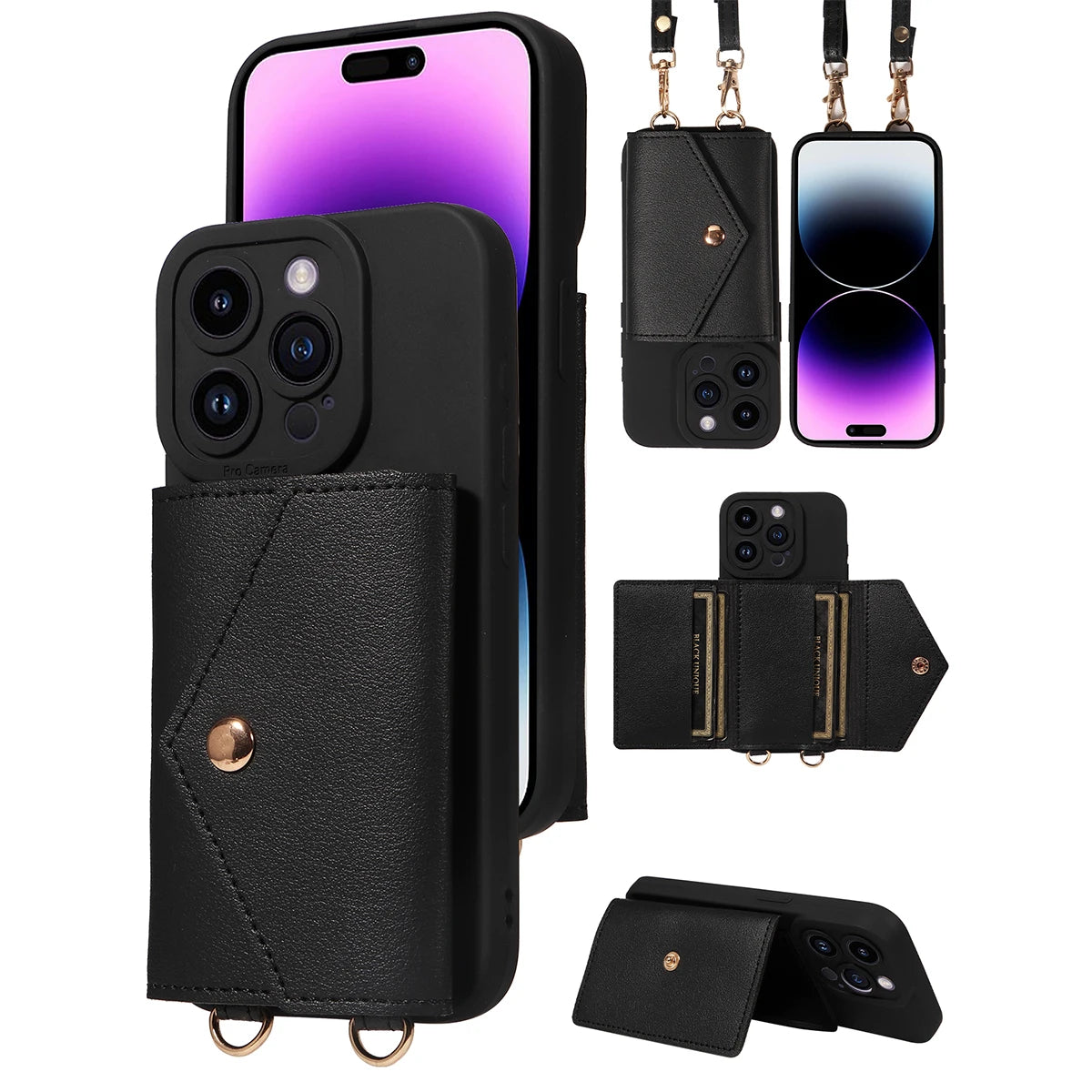 High-Quality PU Leather iPhone Case — Shockproof Crossbody Cover with Card Slot, Anti-Scratch, Dustproof, Non-Slip, Lightweight Protection