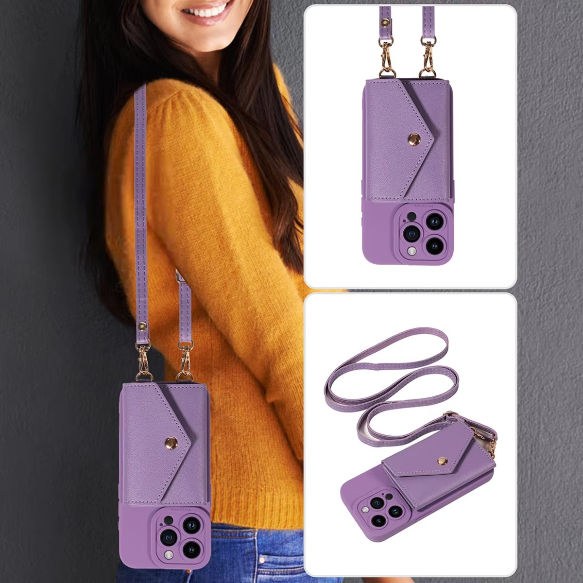 High-Quality PU Leather iPhone Case — Shockproof Crossbody Cover with Card Slot, Anti-Scratch, Dustproof, Non-Slip, Lightweight Protection