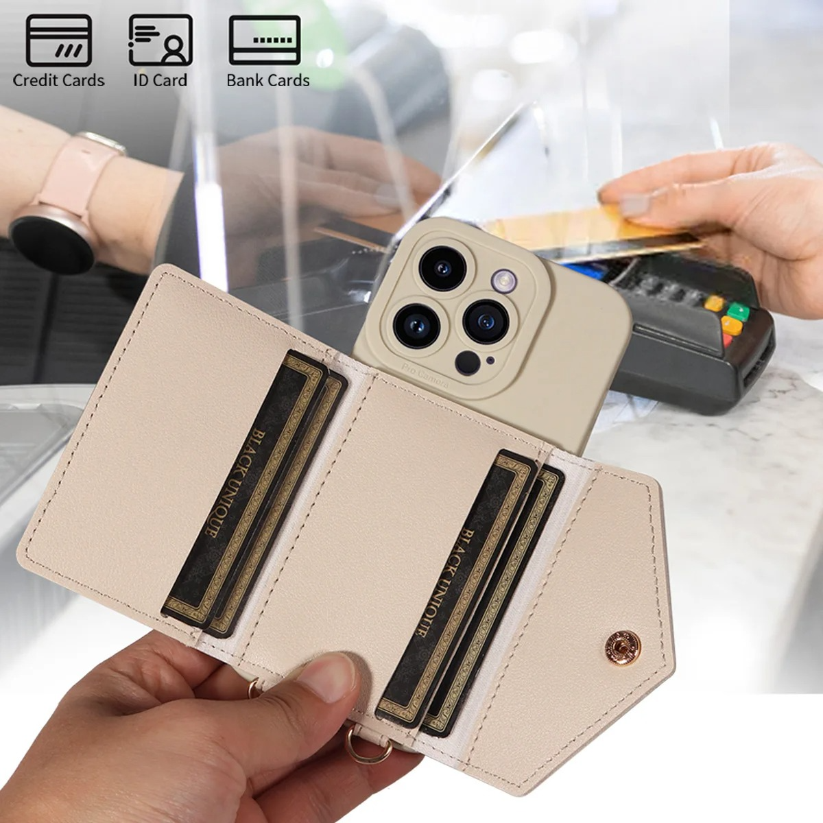 High-Quality PU Leather iPhone Case — Shockproof Crossbody Cover with Card Slot, Anti-Scratch, Dustproof, Non-Slip, Lightweight Protection