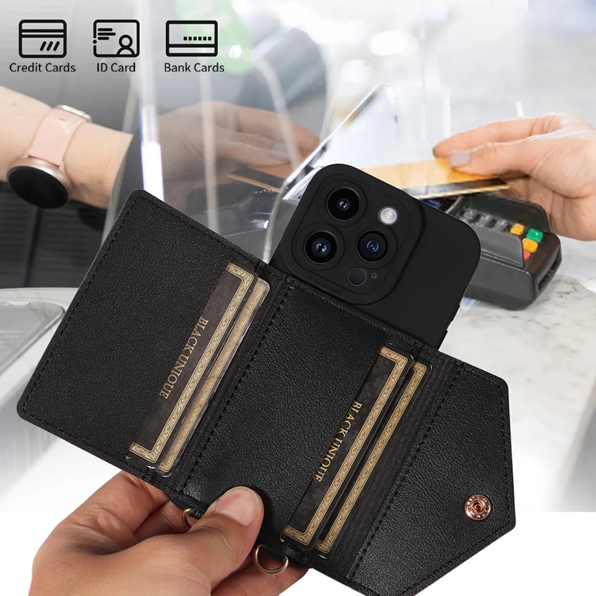 High-Quality PU Leather iPhone Case — Shockproof Crossbody Cover with Card Slot, Anti-Scratch, Dustproof, Non-Slip, Lightweight Protection