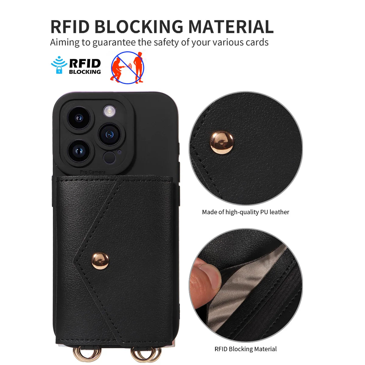 High-Quality PU Leather iPhone Case — Shockproof Crossbody Cover with Card Slot, Anti-Scratch, Dustproof, Non-Slip, Lightweight Protection