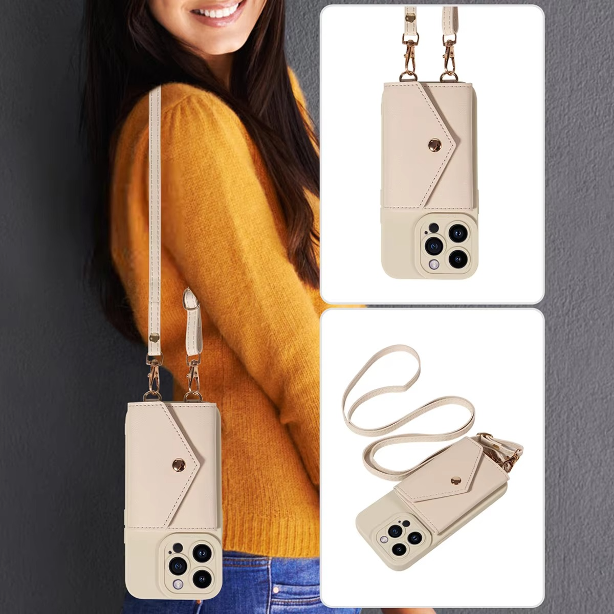 High-Quality PU Leather iPhone Case — Shockproof Crossbody Cover with Card Slot, Anti-Scratch, Dustproof, Non-Slip, Lightweight Protection