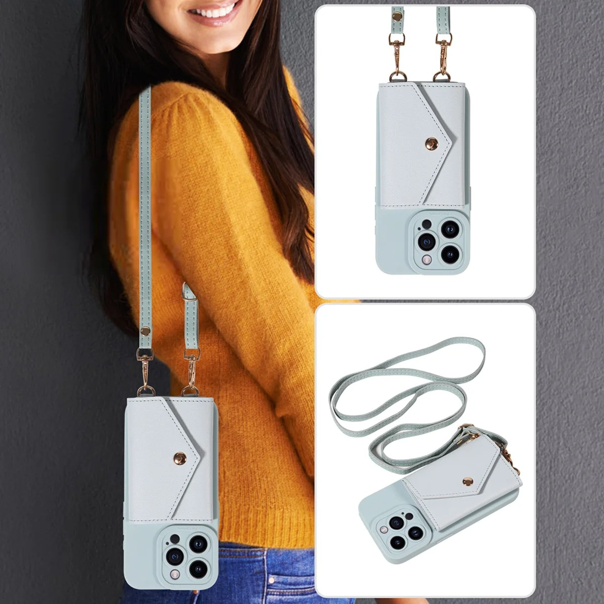 High-Quality PU Leather iPhone Case — Shockproof Crossbody Cover with Card Slot, Anti-Scratch, Dustproof, Non-Slip, Lightweight Protection