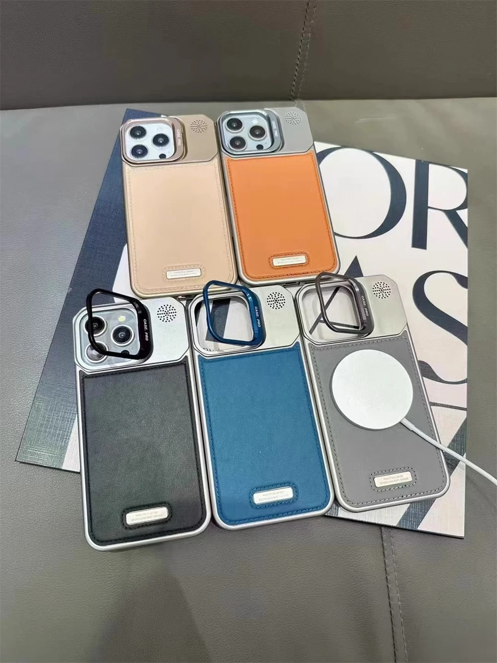 High-end Leather Feel MagSafe Phone Case — Wireless Charging, Alloy Lens Holder, Tough Anti-Fingerprint Hard PC Cover for iPhone