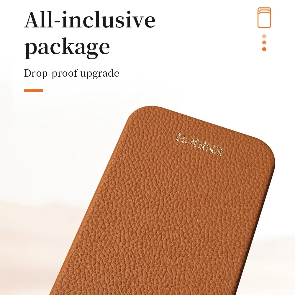 Luxury iPhone Case — Genuine Lychee Cowhide Leather Back Cover with Slim Shockproof PC Frame, Anti-Fingerprint Matte Finish and Precise Cutouts