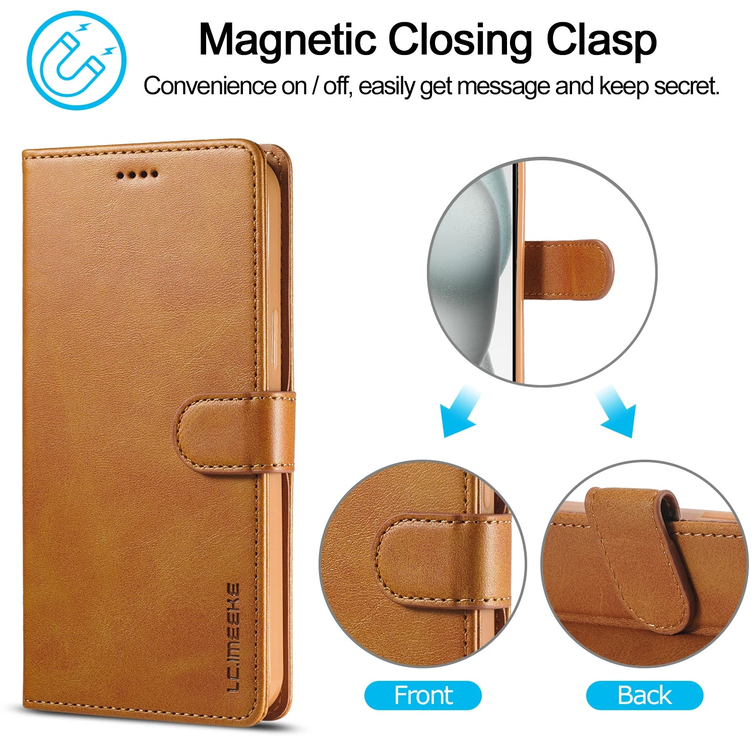 Luxury iPhone Case — Leather Wallet Flip Cover with Card Slot, Anti-Fingerprint, Anti-Scratch, Non-Slip, Full Protection, Artificial Leather Design