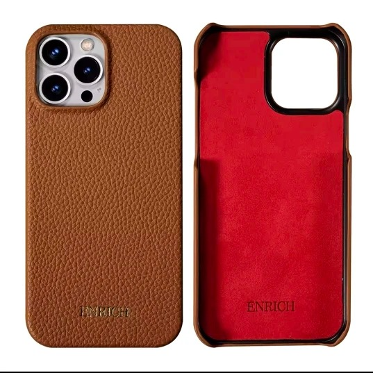 Luxury iPhone Case — Genuine Lychee Cowhide Leather Back Cover with Slim Shockproof PC Frame, Anti-Fingerprint Matte Finish and Precise Cutouts