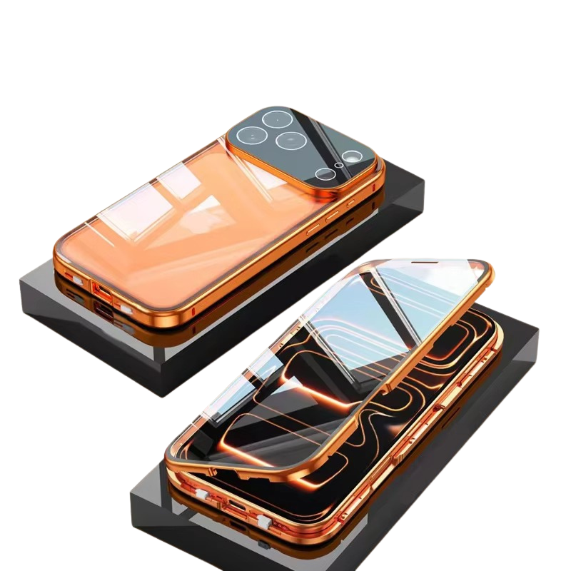 Luxury iPhone Case — 360° Full Protection Double-Sided Magnetic Glass with Aluminum Alloy Frame, Snap-Lock Bumper Cover, Shockproof, Anti-Scratch Design