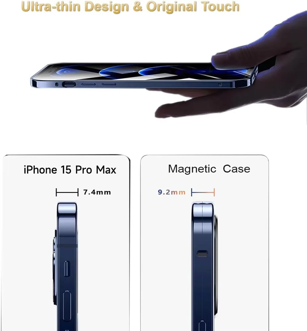 Luxury iPhone Case — 360° Full Protection Double-Sided Magnetic Glass with Aluminum Alloy Frame, Snap-Lock Bumper Cover, Shockproof, Anti-Scratch Design