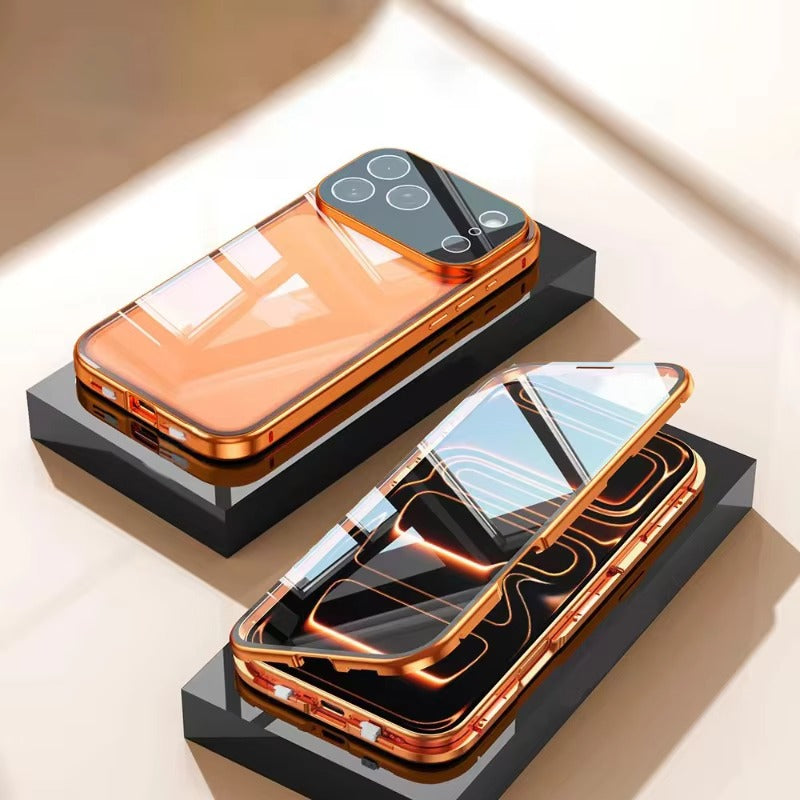 Luxury iPhone Case — 360° Full Protection Double-Sided Magnetic Glass with Aluminum Alloy Frame, Snap-Lock Bumper Cover, Shockproof, Anti-Scratch Design