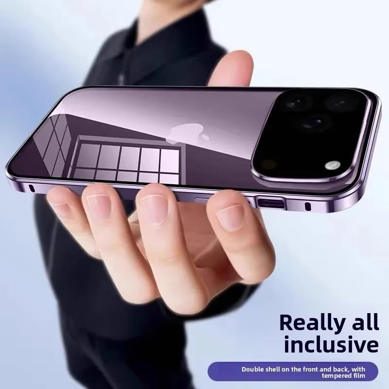 Luxury iPhone Case — 360° Full Protection Double-Sided Magnetic Glass with Aluminum Alloy Frame, Snap-Lock Bumper Cover, Shockproof, Anti-Scratch Design