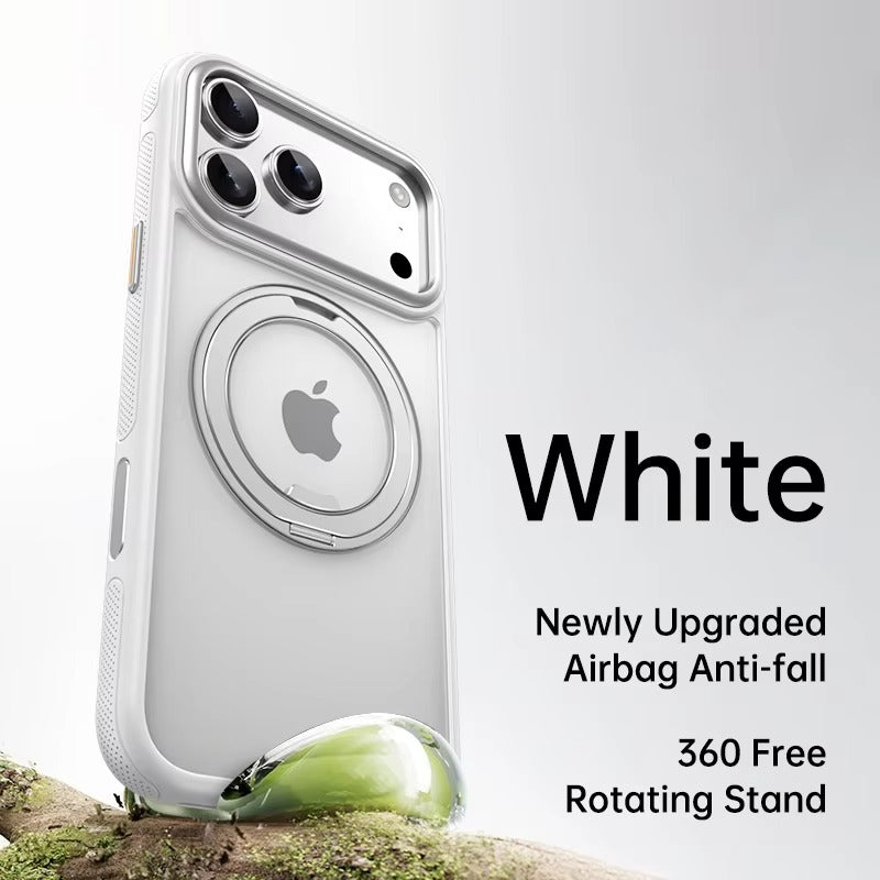 Luxury iPhone Case — 360° Rotating Magnetic MagSafe Compatible PC+Metal Half-Wrapped Cover with Stand Holder, Shockproof, Anti-Fingerprint, Non-Slip Design