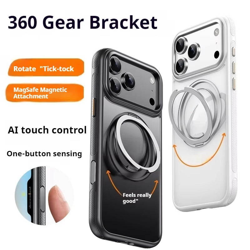 Luxury iPhone Case — 360° Rotating Magnetic MagSafe Compatible PC+Metal Half-Wrapped Cover with Stand Holder, Shockproof, Anti-Fingerprint, Non-Slip Design