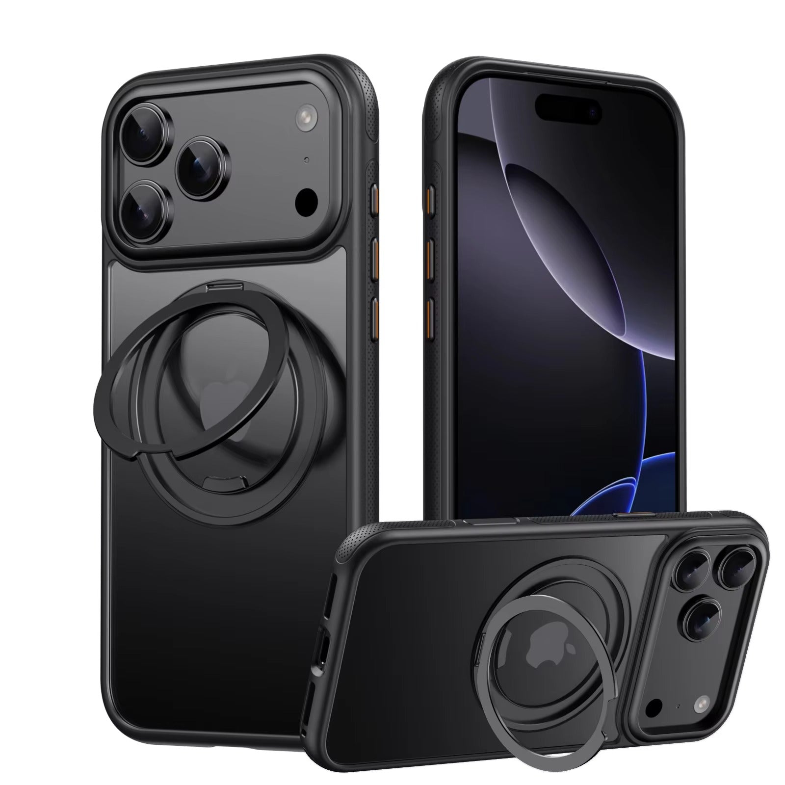 Luxury iPhone Case — 360° Rotating Magnetic MagSafe Compatible PC+Metal Half-Wrapped Cover with Stand Holder, Shockproof, Anti-Fingerprint, Non-Slip Design