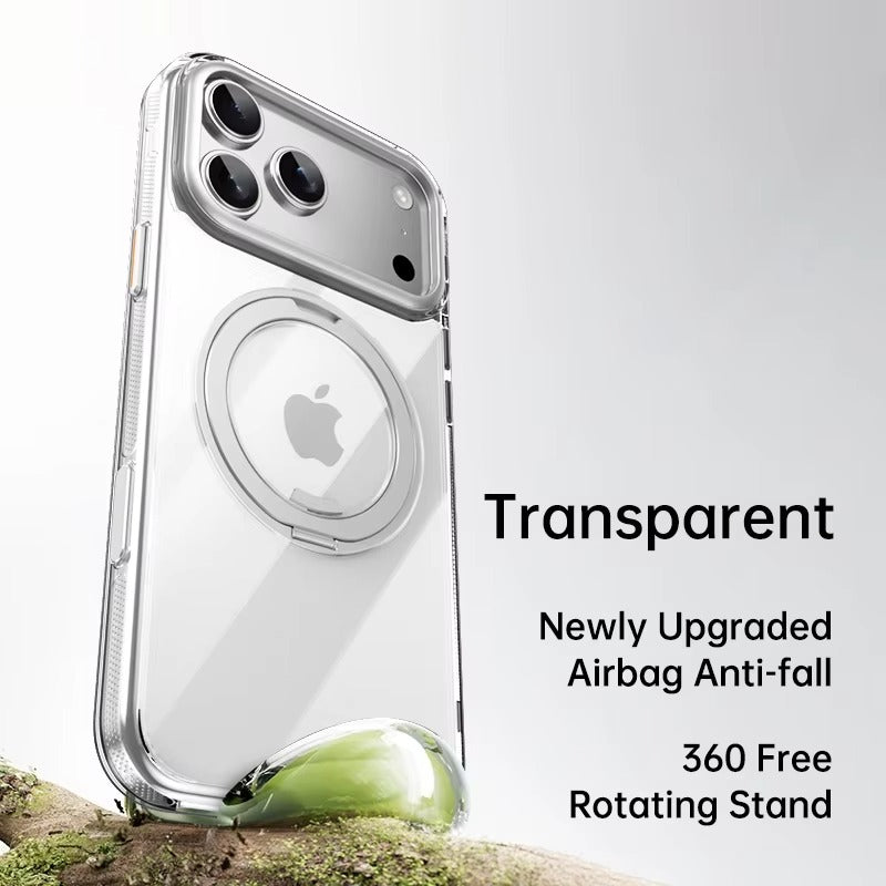 Luxury iPhone Case — 360° Rotating Magnetic MagSafe Compatible PC+Metal Half-Wrapped Cover with Stand Holder, Shockproof, Anti-Fingerprint, Non-Slip Design