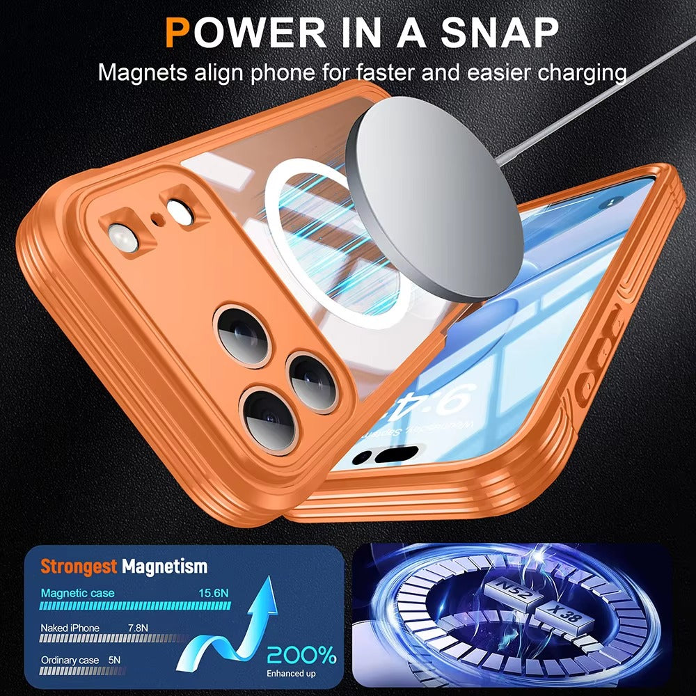 Luxury 360° Transparent Magnetic iPhone Case — Full Coverage Double-Sided Shockproof TPU Cover, MagSafe Compatible, Wireless Charging Safe