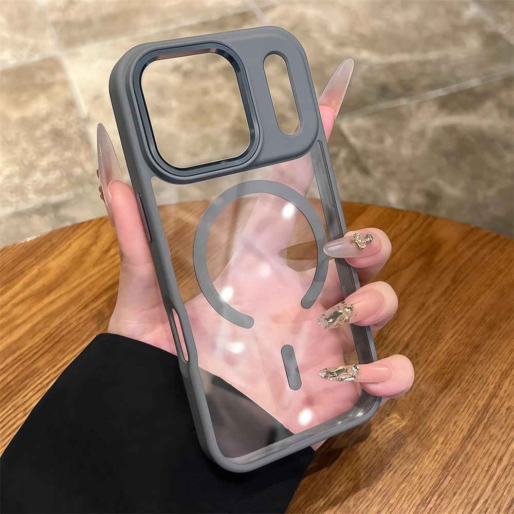 Luxury iPhone Case — Acrylic MagSafe Transparent PC+TPU Full Coverage with Camera Lens Protection, Shockproof, Anti-Fingerprint, Wireless-Charging Compatible Design