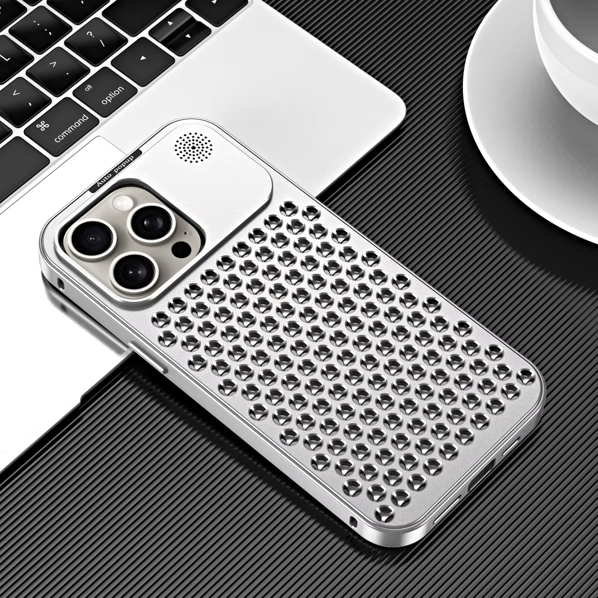 Luxury Aluminum Alloy iPhone Case — Full Coverage Shockproof Cooling Design with Aromatherapy Diffuser, Matte Anti-Fingerprint Finish, Non-Slip