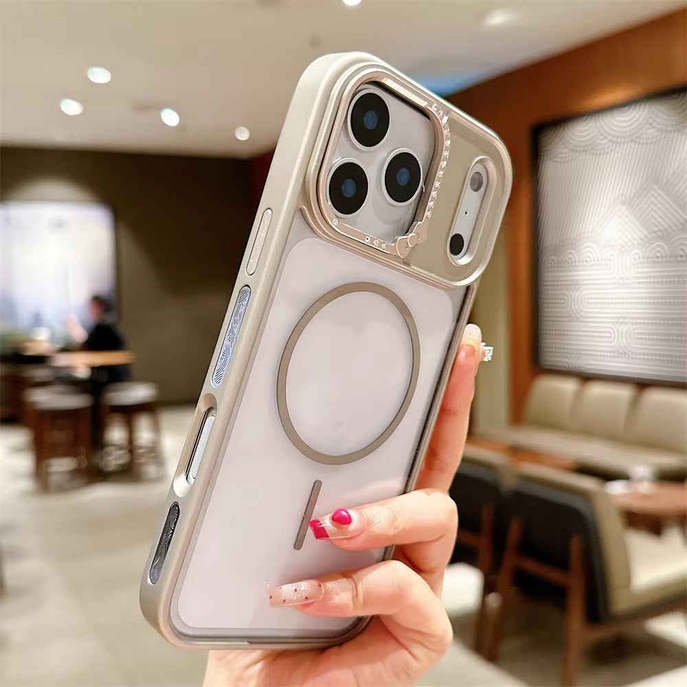 Luxury iPhone Case — Armor Magnetic Transparent Shockproof Acrylic Half-Wrapped Cover with Diamond Lens and MagSafe Wireless-Charging Compatibility