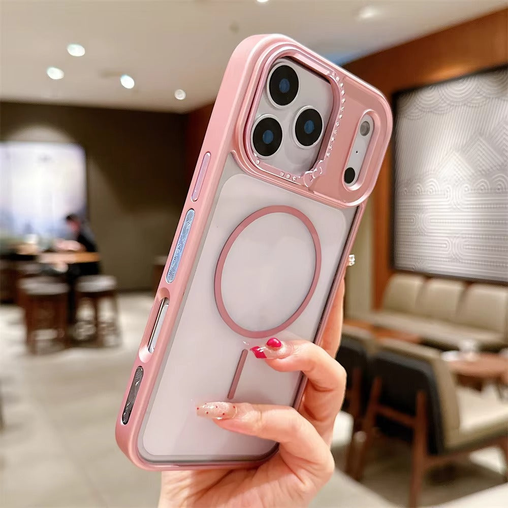 Luxury iPhone Case — Armor Magnetic Transparent Shockproof Acrylic Half-Wrapped Cover with Diamond Lens and MagSafe Wireless-Charging Compatibility