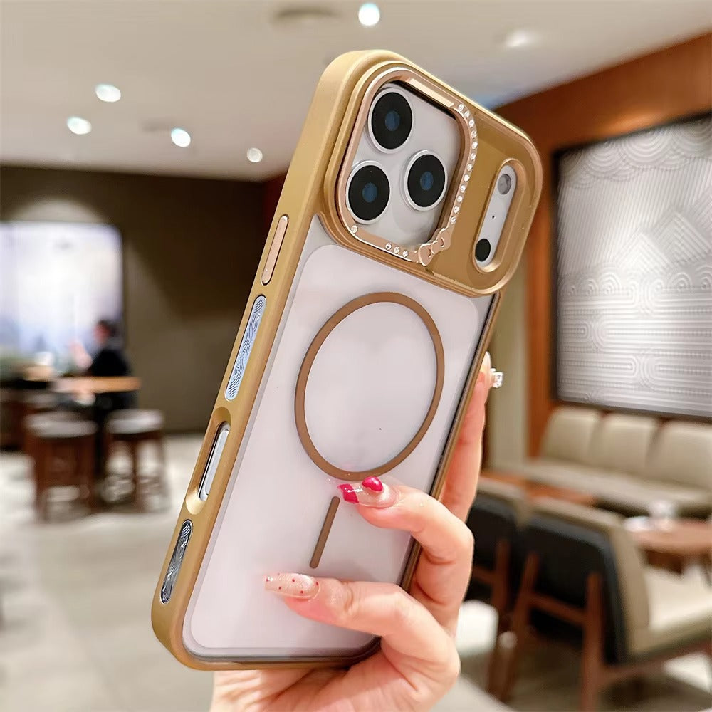 Luxury iPhone Case — Armor Magnetic Transparent Shockproof Acrylic Half-Wrapped Cover with Diamond Lens and MagSafe Wireless-Charging Compatibility