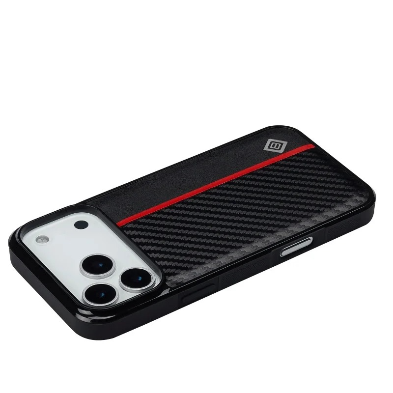 Luxury Carbon Fiber PU Leather Shockproof iPhone Case — Anti-Fingerprint Non-Slip Slim Back Cover with Camera Protection