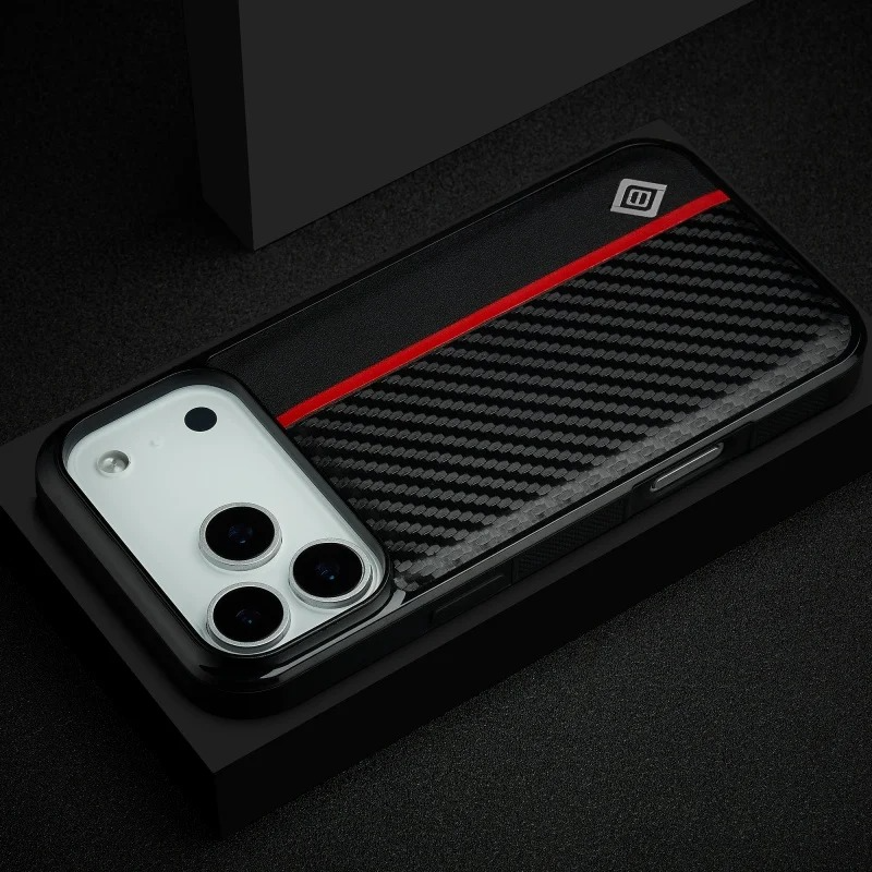 Luxury Carbon Fiber PU Leather Shockproof iPhone Case — Anti-Fingerprint Non-Slip Slim Back Cover with Camera Protection