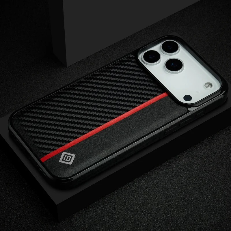 Luxury Carbon Fiber PU Leather Shockproof iPhone Case — Anti-Fingerprint Non-Slip Slim Back Cover with Camera Protection