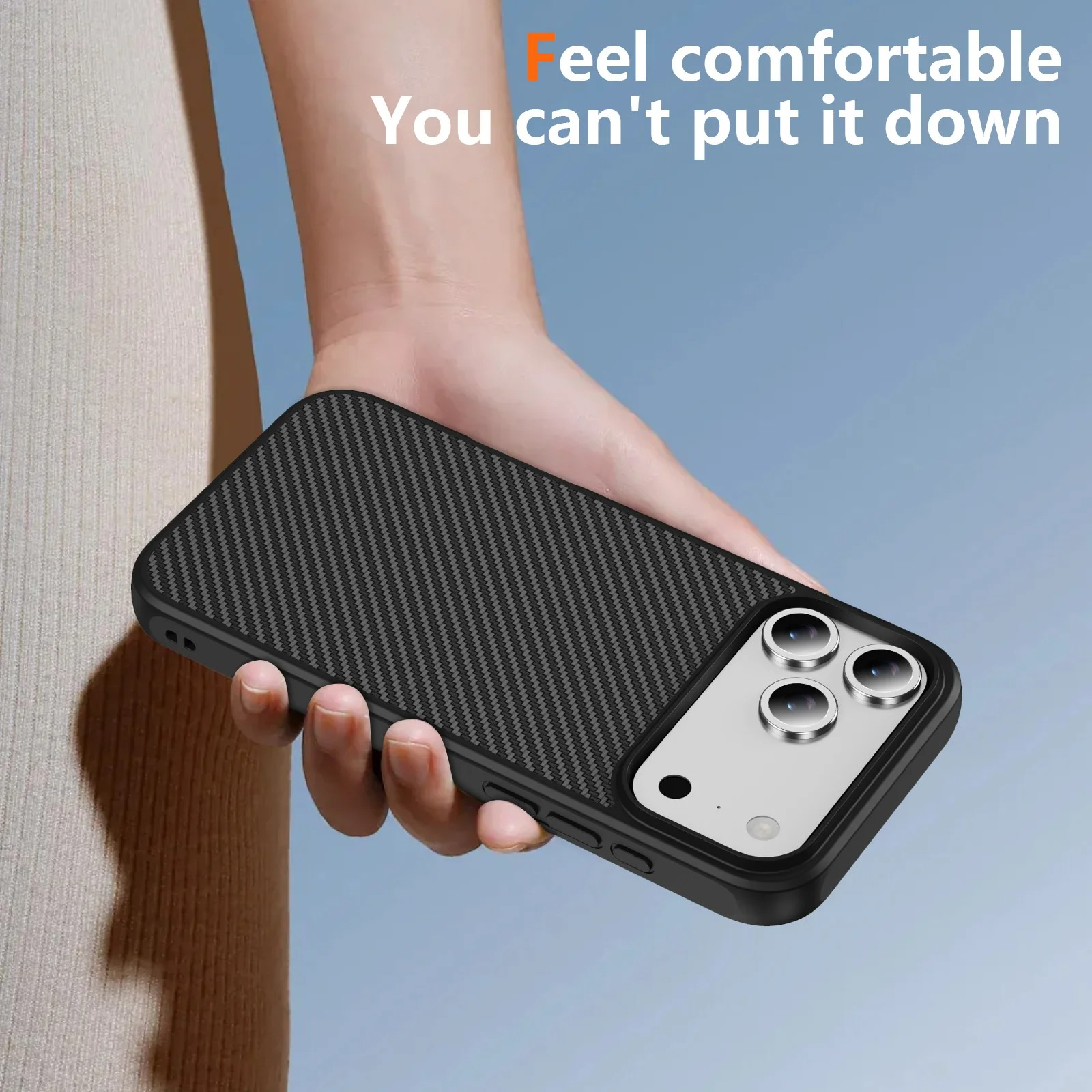 Luxury Carbon Fiber Shockproof iPhone Case — Drop-Resistant Anti-Fingerprint Non-Slip Protective Cover with Scratch & Dust Defense