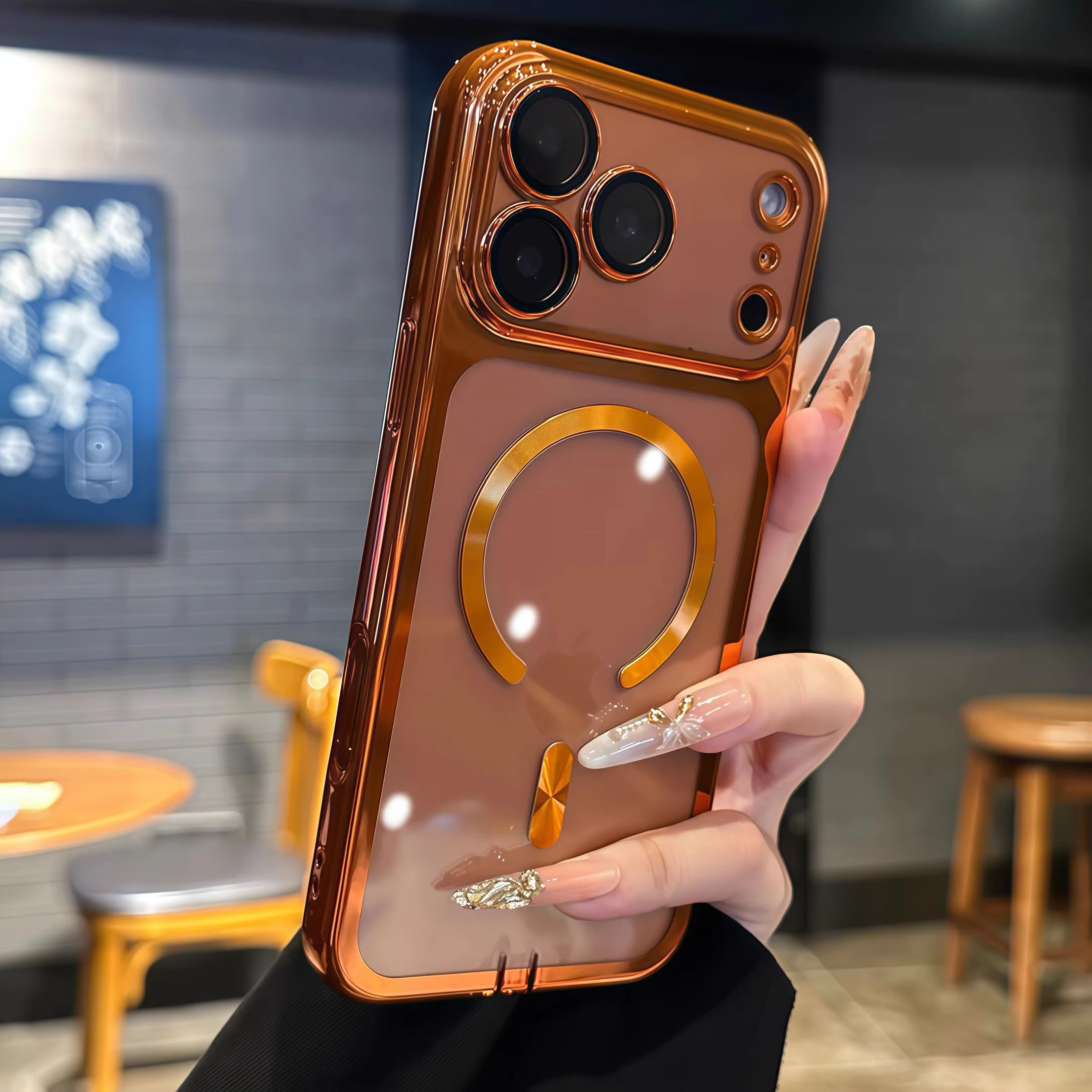 Luxury Clear Plating iPhone Case — MagSafe Wireless Charging Compatible, Shockproof Soft Acrylic Bumper Cover