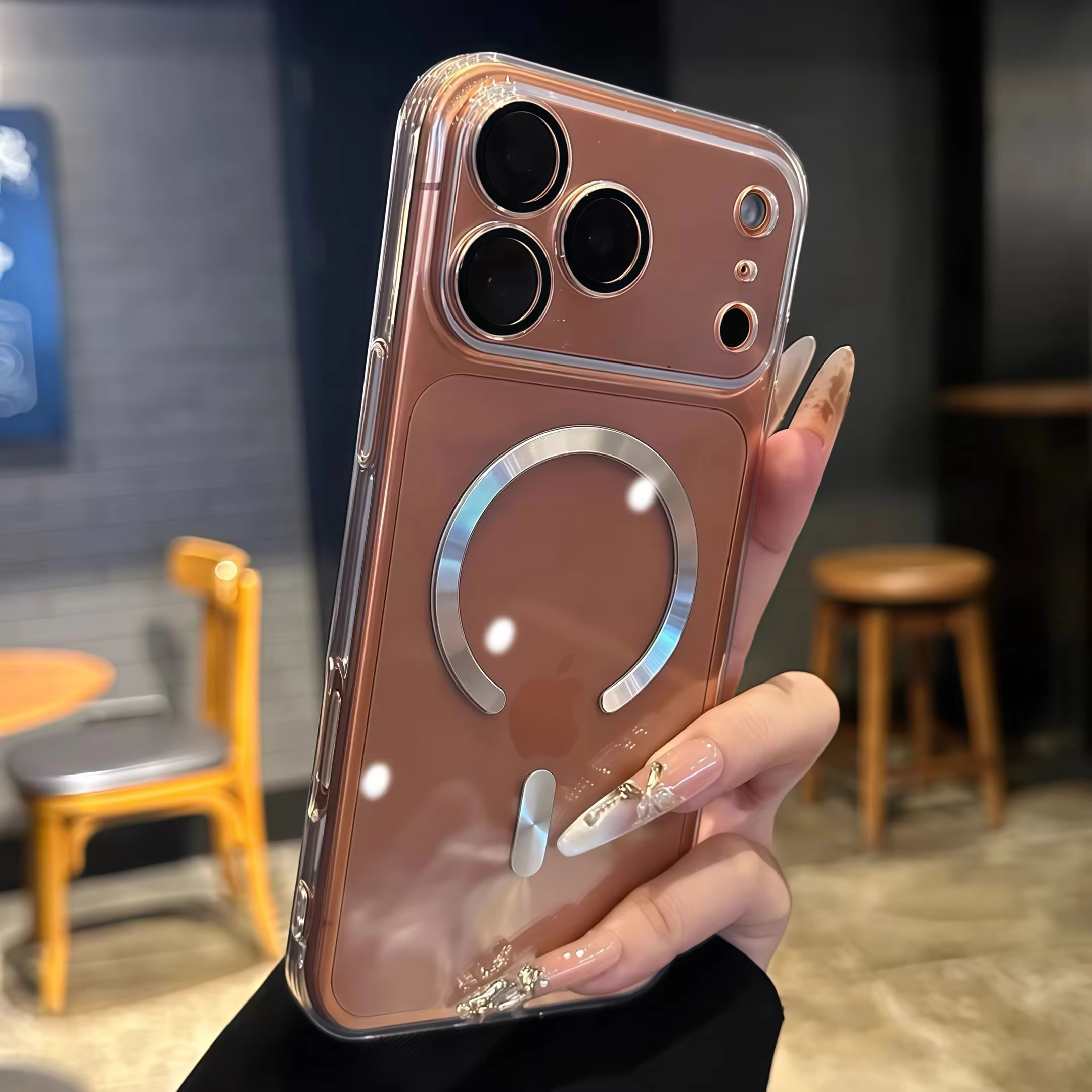 Luxury Clear Plating iPhone Case — MagSafe Wireless Charging Compatible, Shockproof Soft Acrylic Bumper Cover