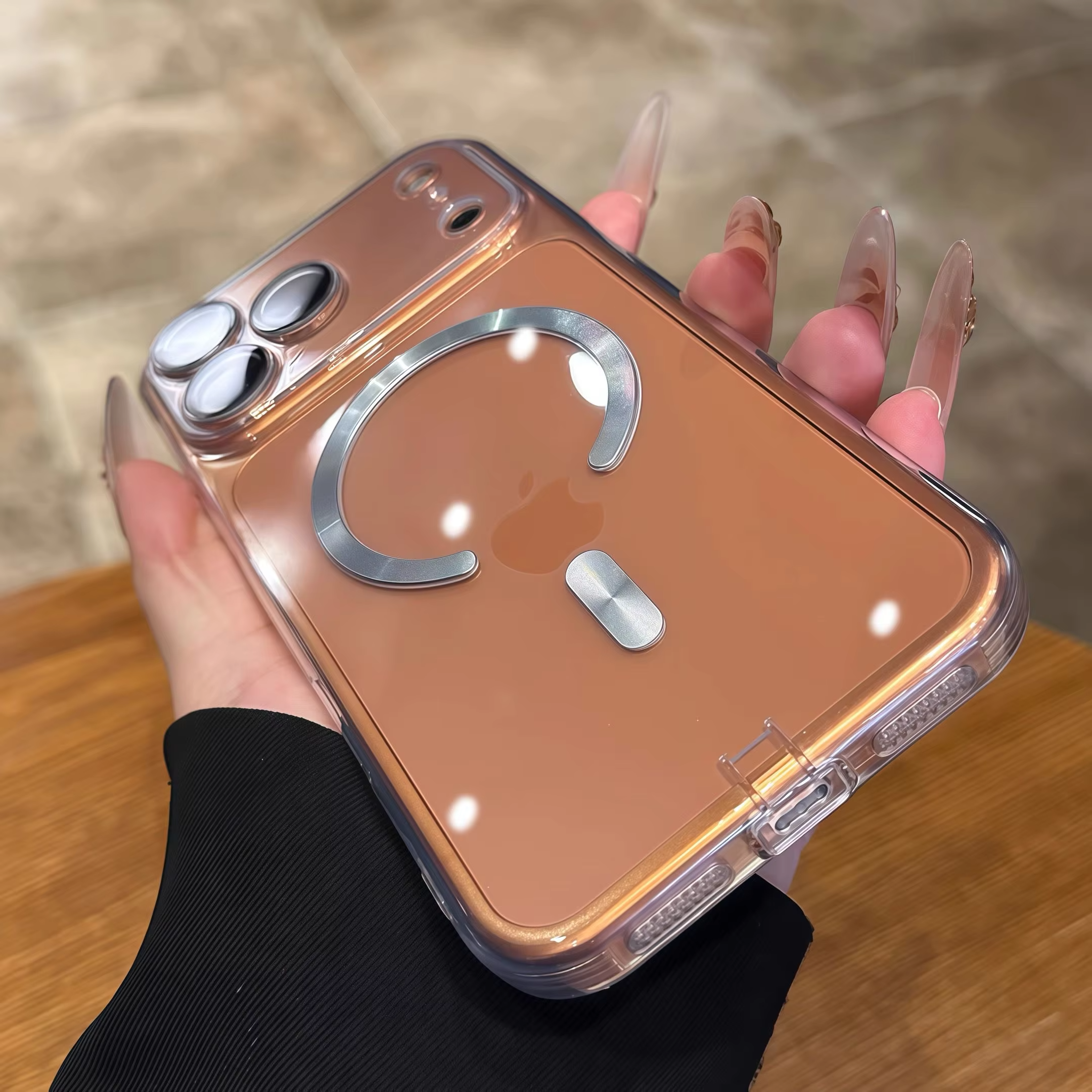 Luxury Clear Plating iPhone Case — MagSafe Wireless Charging Compatible, Shockproof Soft Acrylic Bumper Cover