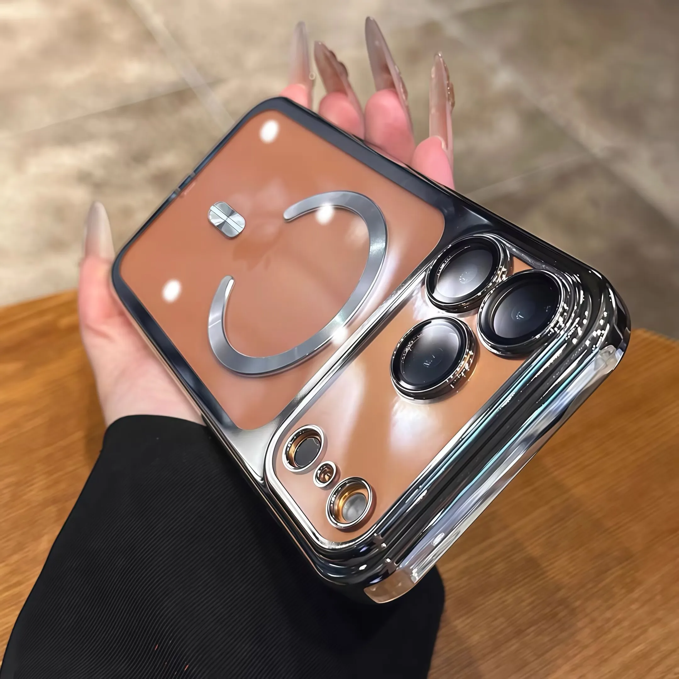 Luxury Clear Plating iPhone Case — MagSafe Wireless Charging Compatible, Shockproof Soft Acrylic Bumper Cover