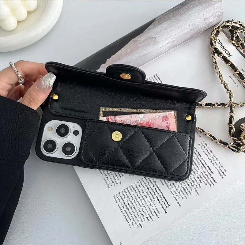 Luxury Crossbody Leather iPhone Case — Anti-Fingerprint, Anti-Scratch, Dustproof Wallet Cover with Adjustable Lanyard and Card Holder