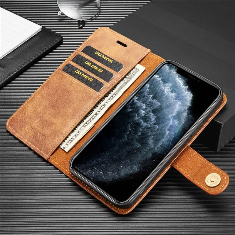 Luxury Detachable Magnetic Leather iPhone Wallet Case — Dual Layer, Shockproof, Anti-Fingerprint, Heavy Duty, Matte Finish, With Card Holder & Holder Slot