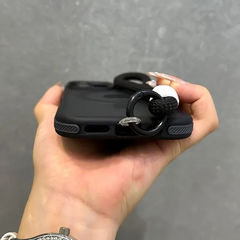 Luxury Dual-Color Magnetic iPhone Case — Magsafe Compatible Half-Wrapped Cover with Wrist Strap, Shockproof, Anti-Fingerprint, Non-Slip, Matte Finish