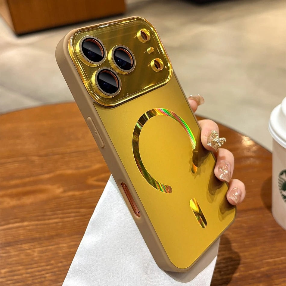 Luxury iPhone Case — Flowing Light MagSafe Big-Window Magnetic Shockproof Cover, Lightweight, Full Protection, Anti-Scratch Plain Design