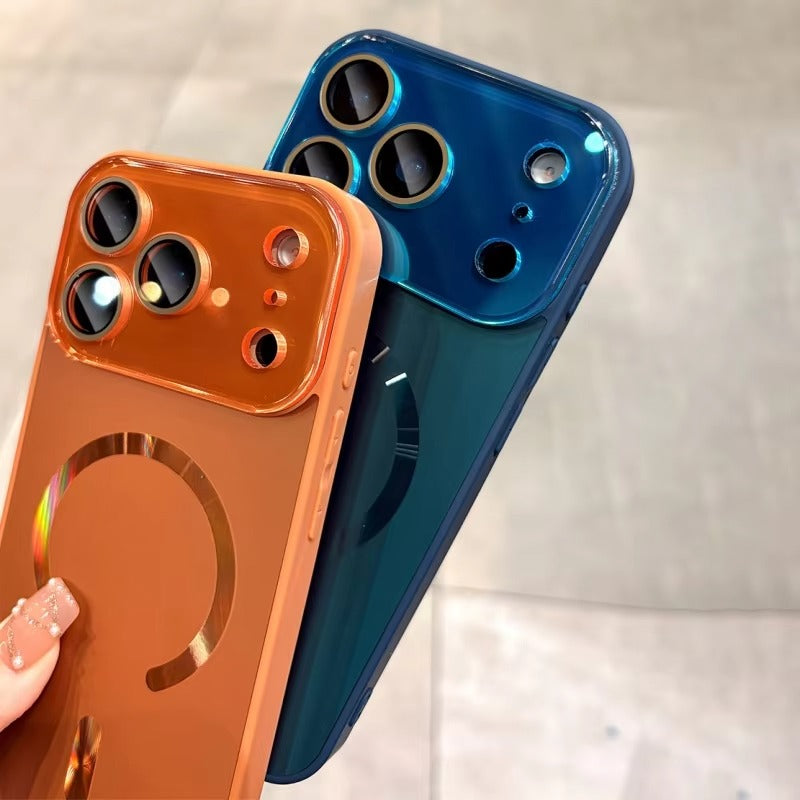 Luxury iPhone Case — Flowing Light MagSafe Big-Window Magnetic Shockproof Cover, Lightweight, Full Protection, Anti-Scratch Plain Design