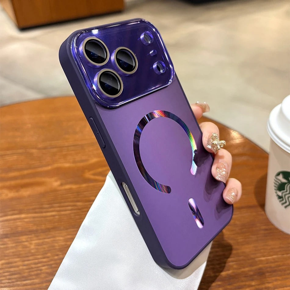 Luxury iPhone Case — Flowing Light MagSafe Big-Window Magnetic Shockproof Cover, Lightweight, Full Protection, Anti-Scratch Plain Design