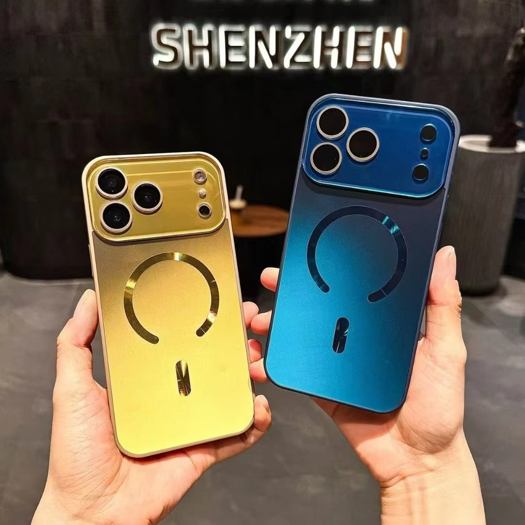 Luxury iPhone Case — Flowing Light MagSafe Big-Window Magnetic Shockproof Cover, Lightweight, Full Protection, Anti-Scratch Plain Design