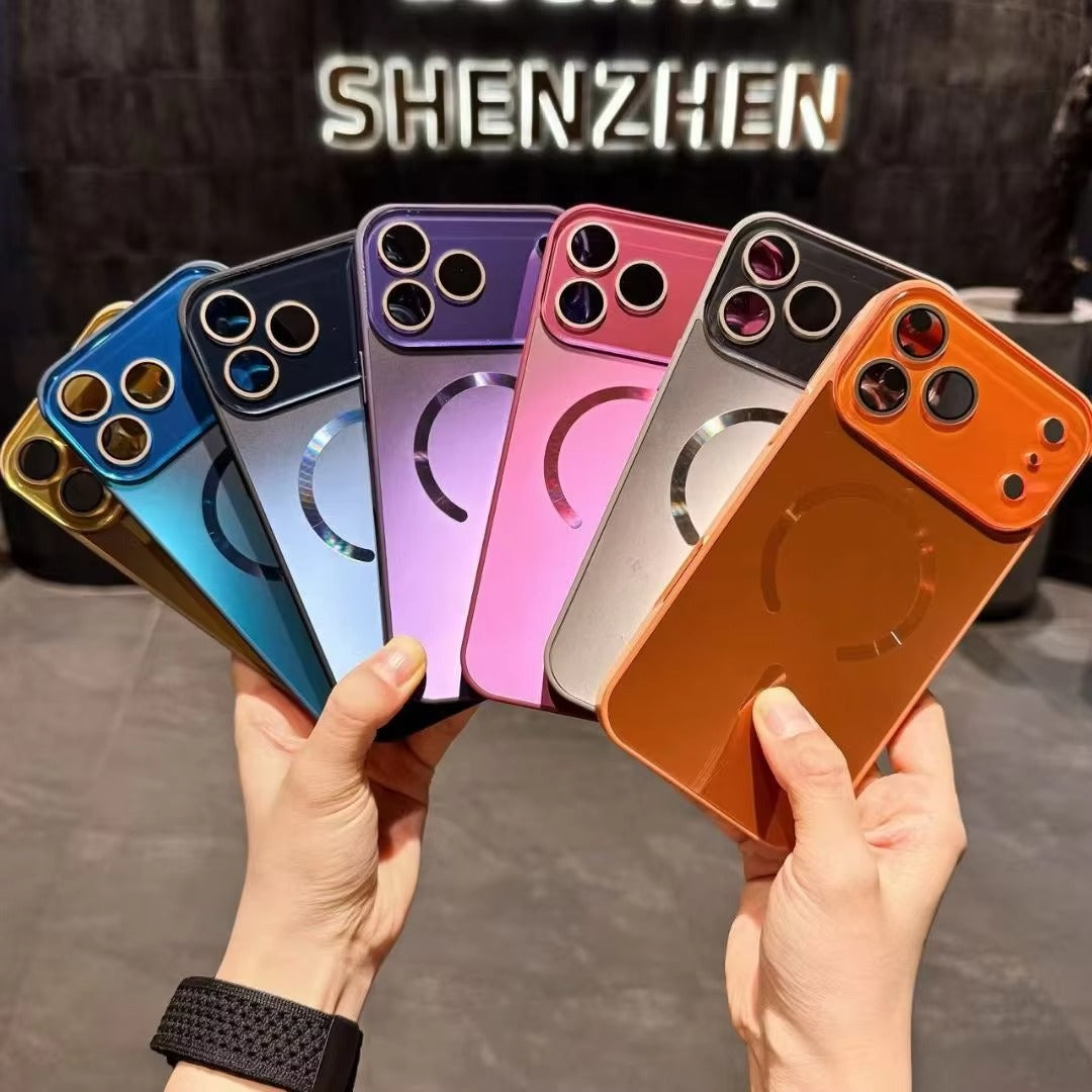 Luxury iPhone Case — Flowing Light MagSafe Big-Window Magnetic Shockproof Cover, Lightweight, Full Protection, Anti-Scratch Plain Design