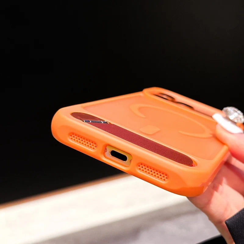 Luxury iPhone Case — Foldable Magnetic MagSafe Compatible Half-Wrapped PC Cover with Matte Finish, Shockproof, Anti-Fingerprint, Stand Holder, Non-Slip Design